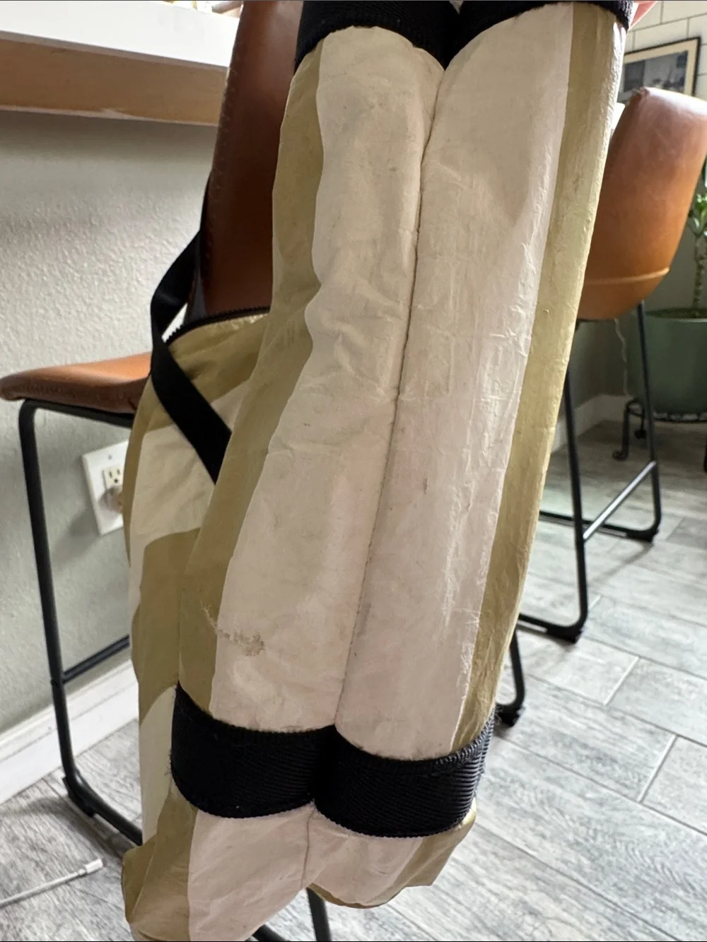 ALOHA Olive & White Striped Tote with Black Handles